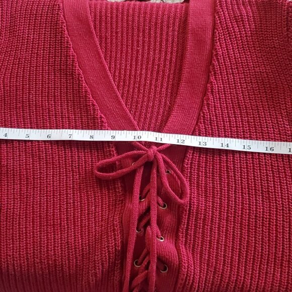 Forever 21 Womens Lace Up Cropped Cardigan Size M Cherry Red Y2K Fairy Grunge - Picture 6 of 10